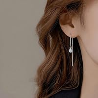 Vista 3 de Reffeer Solid 925 Sterling Silver CZ Droplet Chain Dangle Earrings for Women Teen Girls Tassel Dangle Earrings Threader