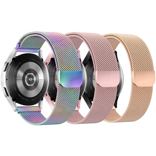 YGTIECS Bracelets en métal souple compatibles avec Galaxy Watch 7 Band 6 5 4 FE Active 2 40 mm/44 mm, bracelet milanais en acier inoxydable de 20 mm pour 6 Classic/5...