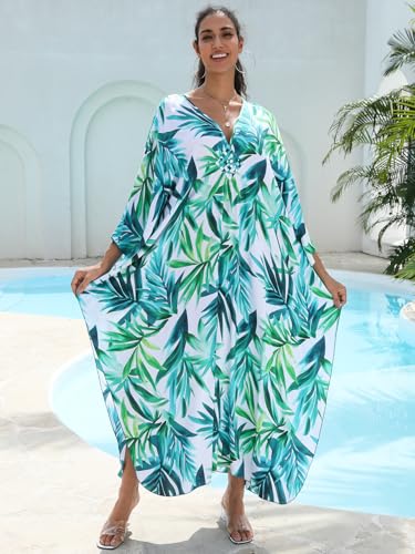 Image of KEYLORTING Plus Size Kaftan Dress Women, African Moo Moo Print Caftan, Batwing Dress, Beach Cover Up for Party and Loungewear