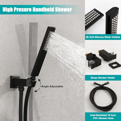 Sistema de Ducha SKOWLL Waterfall con Montaje en Pared, Ducha de Lluvia LED de 10 Pulgadas, Cabezal de Ducha Tipo Lluvia con Handheld, Válvula de Latón de 2 Funciones, Negro Mate miniatura 6