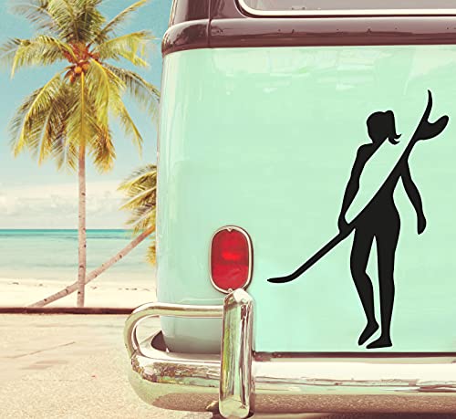 Surfer Girl Aufkleber Sticker Decal Vinyl für Camper, Wohnmobil, Wohnwagen, Auto, Motorrad, Koffer, Fahrrad, Notebook und mehr