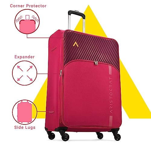 Aristocrat-Striker-Large-Size-Soft-Check-in-Spinner-Luggage-79-CmSpacious-Polyester-Trolley-with-4-Wheels-and-Combination-LockDazzling-MaroonUnisex-5-Year-Warranty