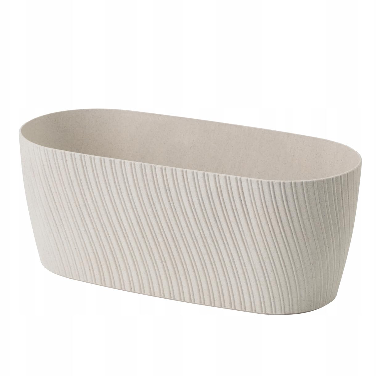 Trough Plant Pot Long Plastic Box Planter Succulent Garden Window Herb Flower Oval Textured Flowerpot (White)