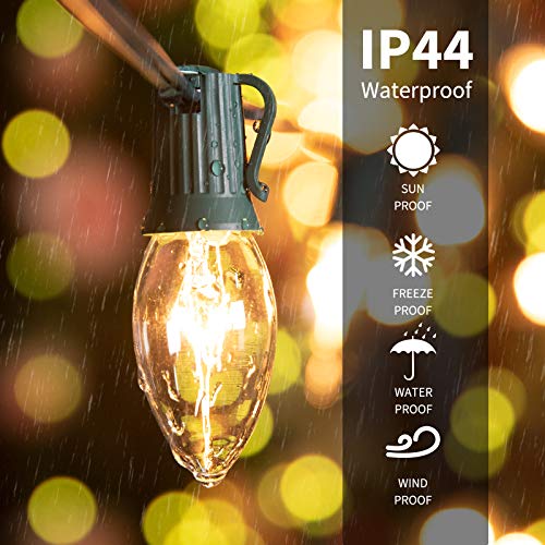 C9 Clear Christmas String Light Set, 100 Feet Vintage Christmas Tree Lights, Outdoor Roofline String Lights With 100 Clear Bulbs For Patio Garden Holiday Indoor Home Decorating, Not Connectable #TOP2