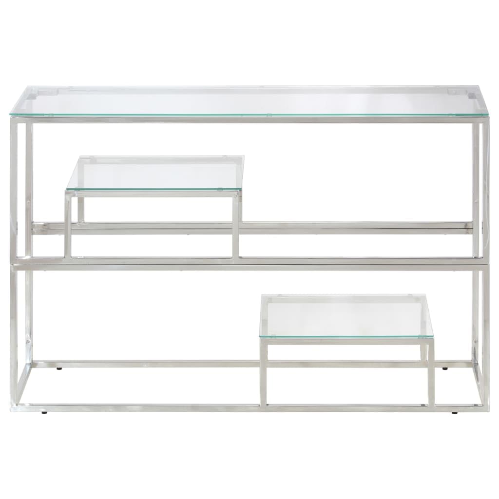 Stolik konsolowy ze stali nierdzewnej i szkła hartowanego, 110 x 35 x 70 cm, stolik do korytarza, stolik pomocniczy, stolik ścienny do wejścia, przedpokoju, salonu i sypialni z nowoczesną