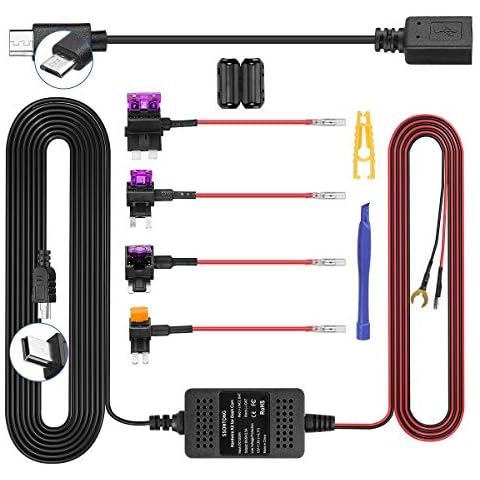 Dash Cam Hardwire Kit, Universal Hard Wire Kit for Dash Camera with Mini/Micro Port, 13ft Car Camera Charge Power Cord Kit 12V- 24V to 5V,Power Adapter with LP/Mini/ATO/Micro2 Fuse for Dashcam GPS etc Cover