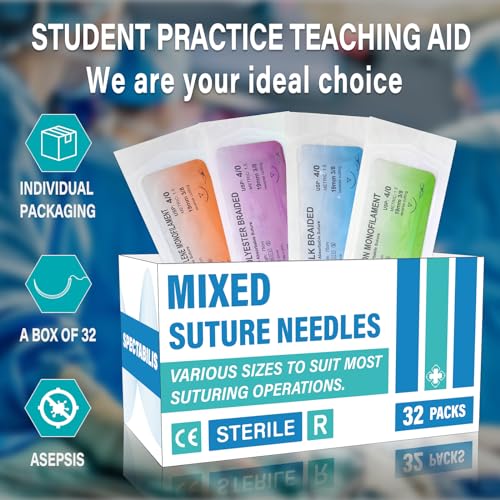 Spectabilis Suture Thread and Needle Set for Medical Students (32 Mixed) - Practice Surgical Kit, Kit De Sutura Completo Profesional, Suturas Quirurgicas Veterinary Use