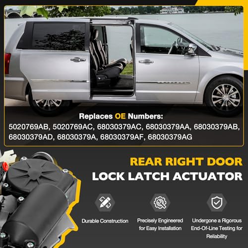 Image of 68030378AC Door Lock Latch Actuator Rear Right Passenger Side, Compatible with Chrysler Town & Country 2008-2016, Dodge Grand Caravan 2008-2020, Ram C /V 2012-2015 Lock Actuator, Replaces 5020768AB