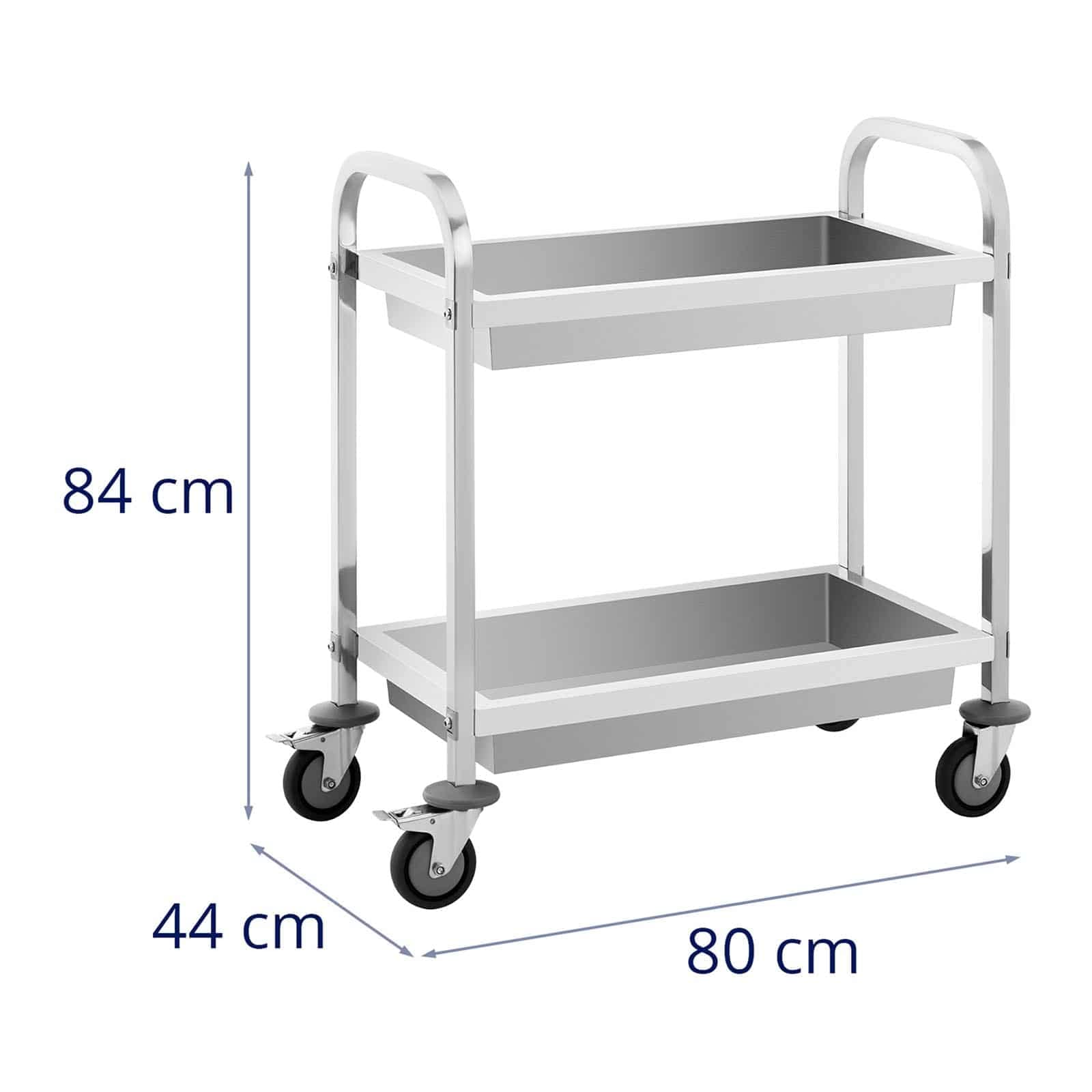 Royal Catering RCSW-102 Servierwagen 2 Borde 62,6 x 33,5 x 10 cm 72 kg Küchenwagen Edelstahl Küchenrollwagen Rollwagen Küche