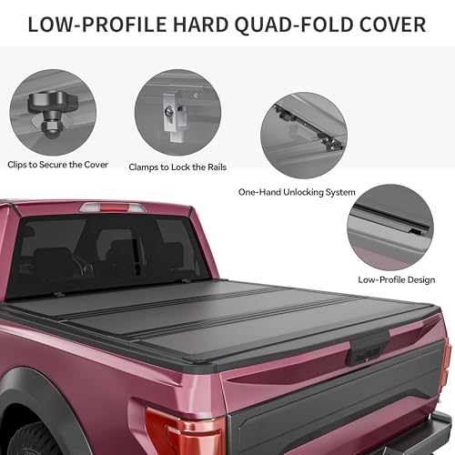 Image of OEDRO Low-Profile Hard Tri-Fold Tonneau Cover Compatible with Toyota Tacoma 2024 2025 2026 (Excl. Trail Edition) 5ft Bed with Tacoma Bed Rail, One-Handed Quick Release, Drainage Design