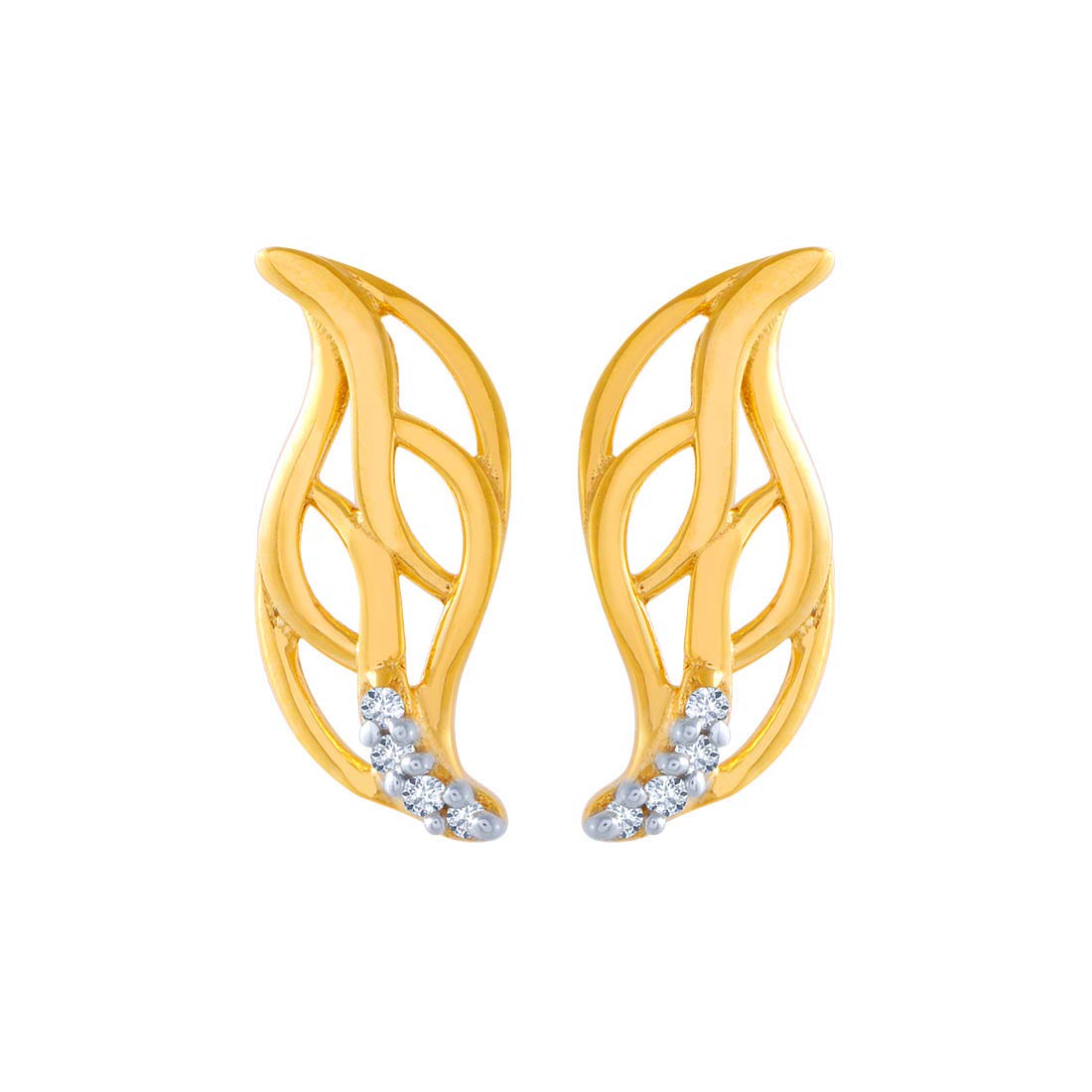 14k (585) Yellow Gold and American Diamond Stud Earrings for Women-image-22