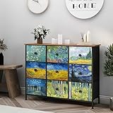 EXOTICA Van Gogh 9 Drawers Dresser Wide TV Stand Colorful Dressers & Chest of Drawers Enterway Furniture for Bedroom Living Room Hallway Closets Steel Frame Wood Top