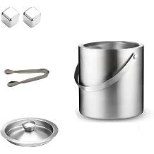 3L Stainless Steel Insulated Ice Bucket & Drink Cooler - Large Capacity with 2 Golden Ice Cubes & Tong for Outdoor, Parties, Home Bar Silver