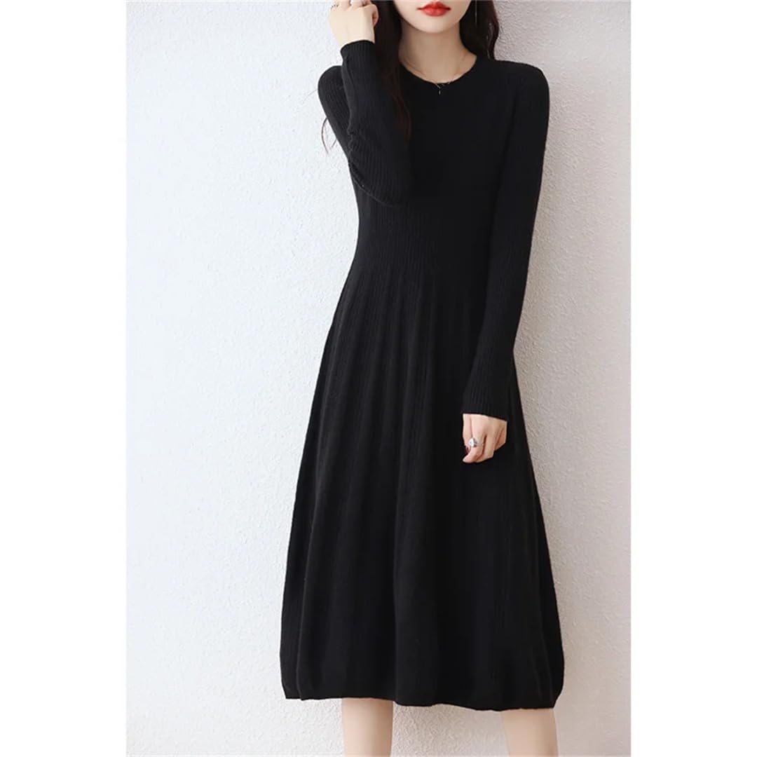 Robe d'hiver en tricot de laine pour femme - Col rond - Chaude et décontractée - Manches longues