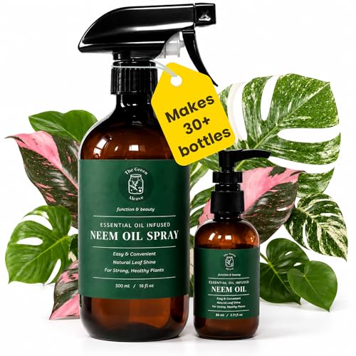 Neem Oil for Plants (Makes 30 Bottles) with Spray Bottle & Essential Oils for Indoor Houseplants & Outdoor Gardens Natural Leaf Shine