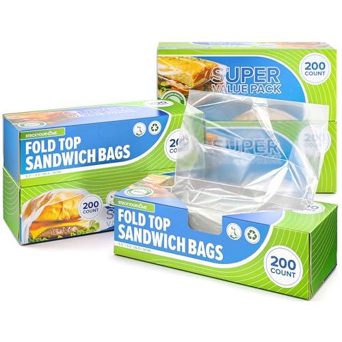 Stock Your Home 1000 Count Clear Fold Top Sandwich Bags Bulk Disposable Plastic Bags with Fold Over Closure for Restaurants Caterers and Home Food Storage