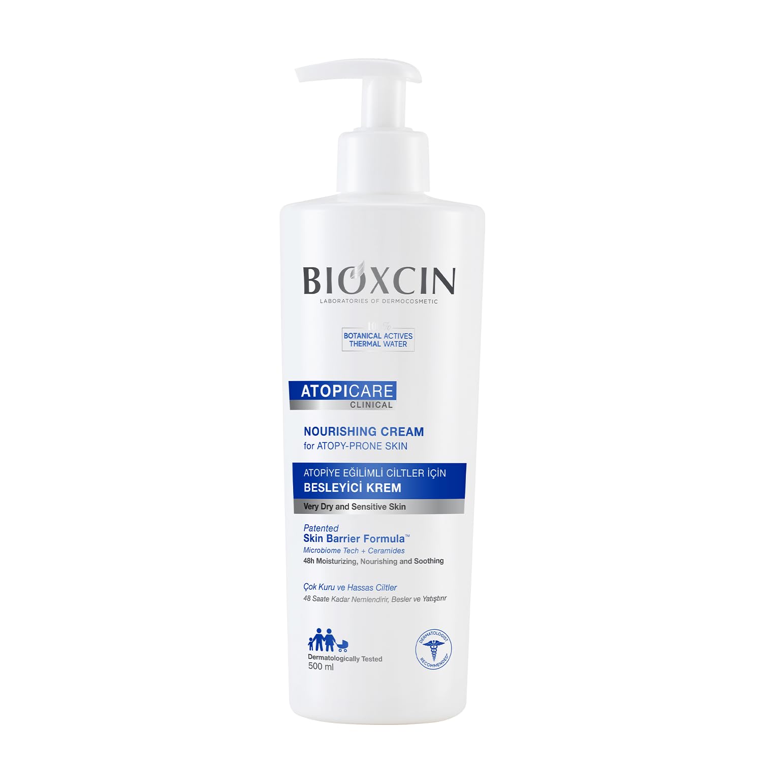 Bioxcin Atopicare Besleyici Krem – Atopiye Eğilimli ve Kuru Ciltler İçin – 500 ml – Seramid Kompleksli, Prebiyotik & Skualen İçerikli Nemlendirici Bakım Kremi