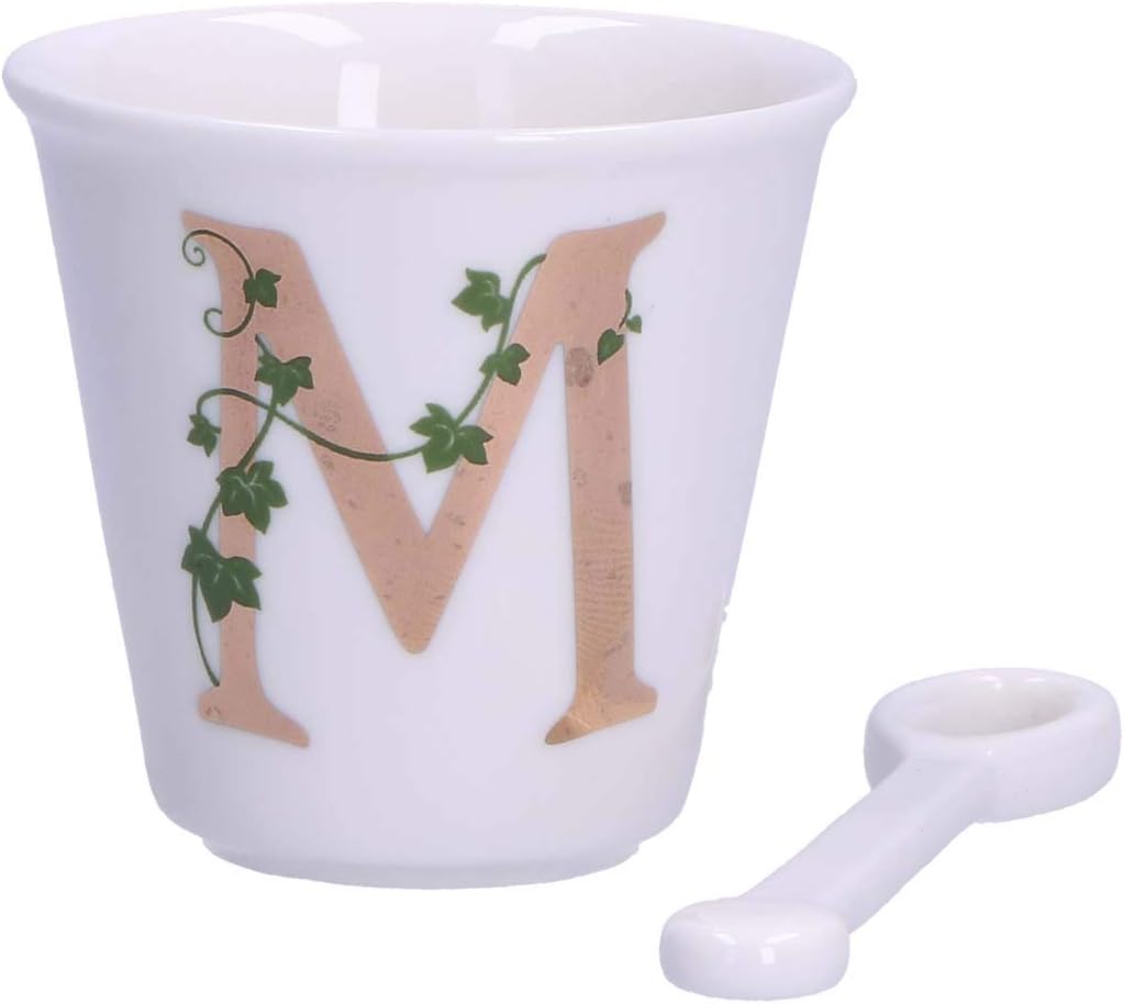 LA PORCELANA WHITE - UNIQUE 'M' Glass Cup with Spoon 75 Cc in Gift Box