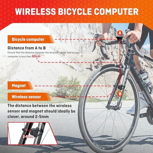 HENMI Bike Speedometer, Waterproof Wireless Bike Computer, Bicycle odometers,Auto Storage, HD LCD Backlit Screen, Multi-Function Bike Computer and Cycling Odometer - Thumbnail 6