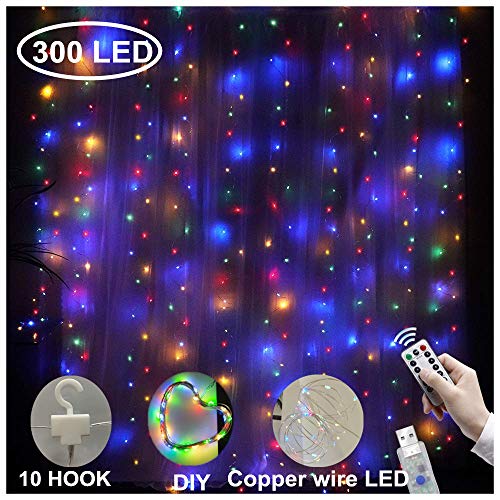 Curtain String Lights 300 LEDs Window Curtain Fairy Lights Copper Wire Twinkle Star