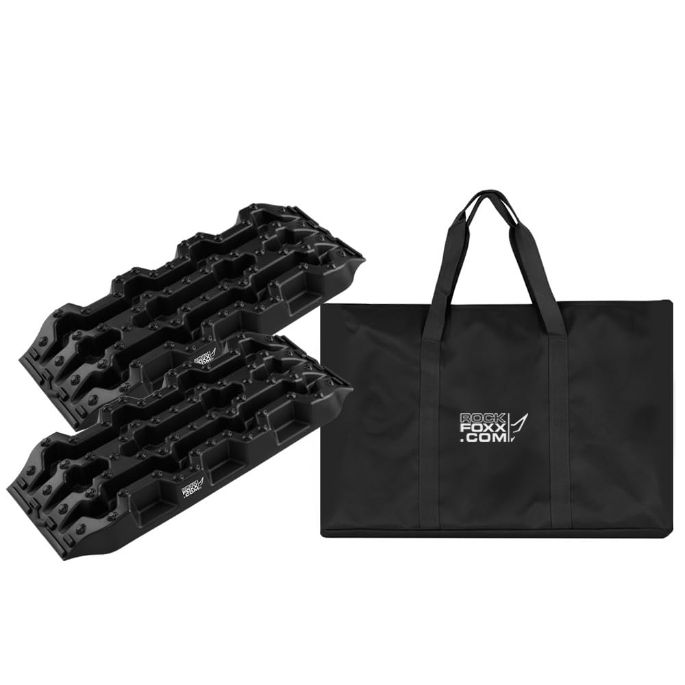 ROCKFOXX Sandbleche Offroad 5 Tonnen Paar schwarz Anfahrhilfe Schlamm Schnee Sand Berge Boards Recovery Board für Wohnmobil Geländewagen PKW SUV Pick UP Quad Traktionsmatte Gripmatte