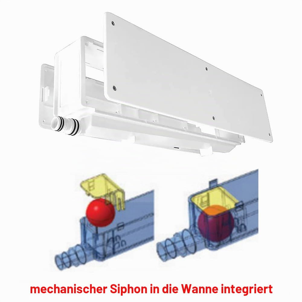 3S SuperSamaStore SplitBox Kondensat-Auffangbox mit eingebautem Siphon – Kondensatwanne für Klimaanlage mit 3 Ablaufrichtungen, Montageplatten, Ø16–20 mm Schlauchanschluss, Kunststoff – CMV4510/S
