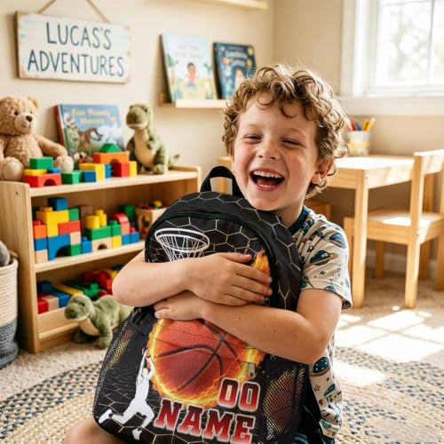 Image of Custom Kids Backpack for Boys Toddler Backpacks Set Back to School Bookbag | Kid Personalized Backpack with Lunch Bag Boy Kindergarten Elementary Preschool Daypack Birthday Gifts Sports Ball Black