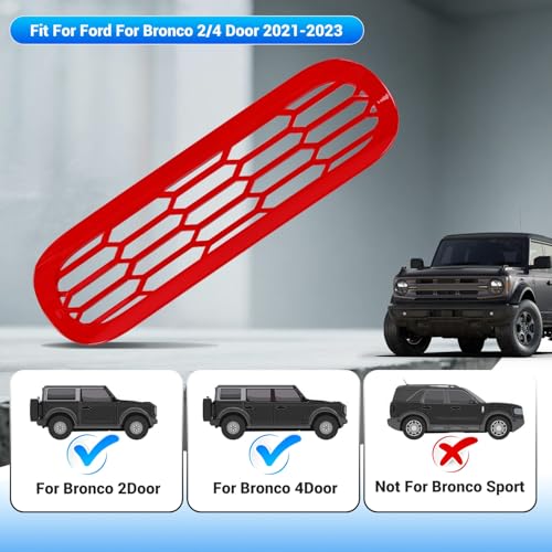 Image of Front Grill Mesh Grille Inserts Cover Frame, Front Bumper Inserts Grill Guard Clip-on Decoration Accessories for Ford Bronco Offroad 2 /4 Door 2021 2022 2023 2024 2025 (Red)