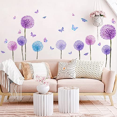 WandSticker4U®- Pegatinas pared flores DIENTES de LÉON lila (102x57 cm) I vinilos decorativos flores plantas I adhesivos pared para habitación infantil juvenil niña salón dormitorio baños cocina