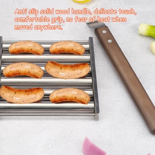 Rodillo de perros calientes para parrilla con mango de madera accesorios de camping 6