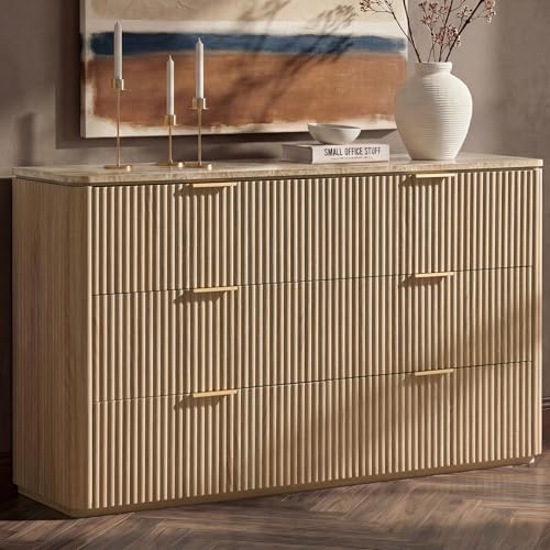 Dresser for Bedroom with 6 Drawers, 54'W Chest of Drawers, Fluted...