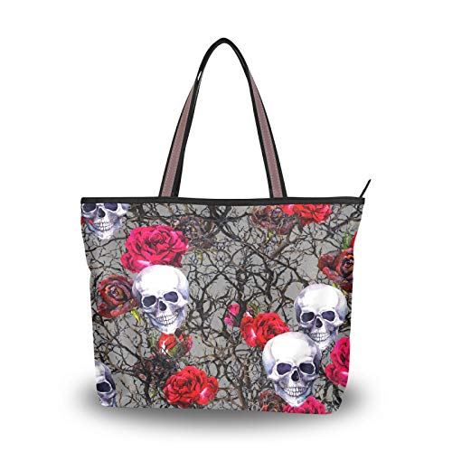 JUMBEAR Sac fourre-tout en toile pour femme, sac à main motif tête de mort, rose, sac à bandoulière pour femme, L, a, Large