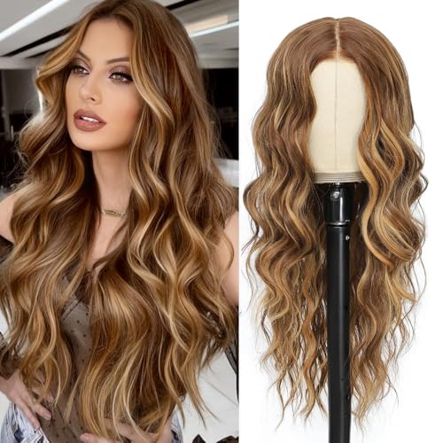 Perruque synthétique brune longue 66 cm sans effet brillant pour femme