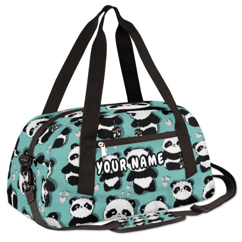 Panda Heart Personalized Kids Duffel Bag for Girls Boys, Panda Debris Custom Name Dance Bag Overnight Small Duffel Bag Carry On Weekend Sports Travel Bag for School Practice Gymnastics Ballet3