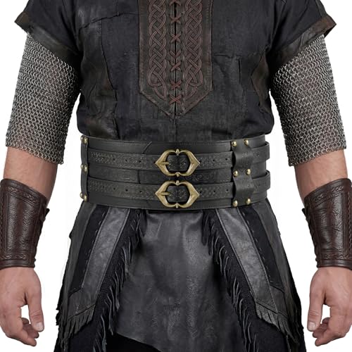 YESSA Viking Medieval PU Leather Embossed Belt Renaissance Knight Pirate Costume Waist Accessories LARP Cosplay Black