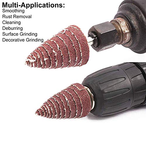 Mixiflor 40Pcs Cone Shape Abrasive Sandpaper 1/4 Inch Shank Flap Wheels, 80/120/180/240/320 Grits Aluminum Oxide For Removing Rust, Deburring, Polishin #TOP6