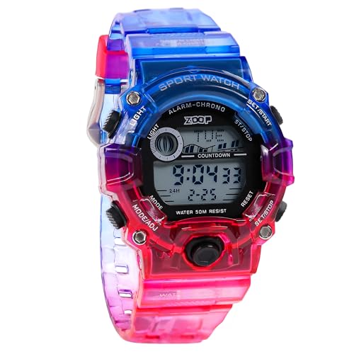 Image of Zoop Digital Watch with Digital Dial & Transparent Blue Red Strap for Boys Kids, from House of Titan - 16051PP05