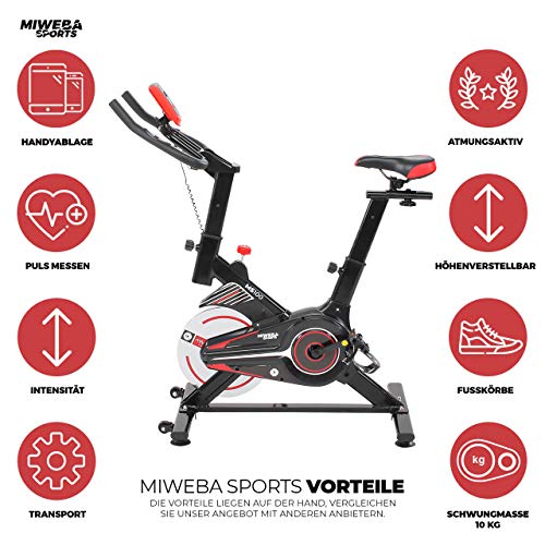 Miweba Sports Profi Indoor Cycling Bike MS100 | 10 Kg Schwungmasse - Traglast 100.0 Kg - Fitness Heimtrainer Fahrrad… – Bild 3