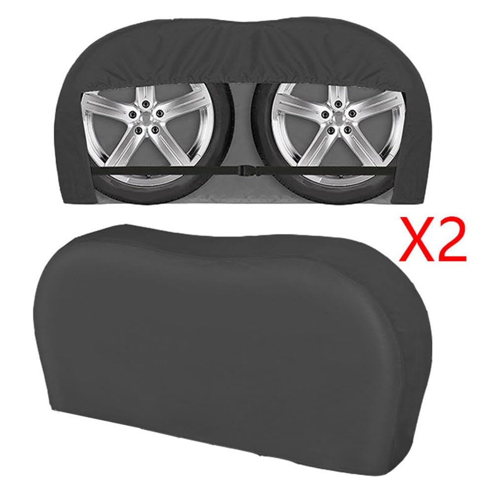 FUBESK Fundas de neumáticos de doble eje resistentes, paquete de 2, protectores de rueda de tela Oxford con resistencia a los rayos UV para camión, remolque, SUV, diseño resistente al viento con