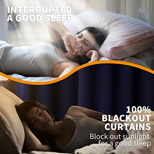 Image of YoungsTex Navy Blue 100% Blackout Curtains for Bedroom, Grommet Thermal Insulated Blackout Window Curtains 63 Inches Length with Black Backing, 2 Panels, 42 x 63 Inch