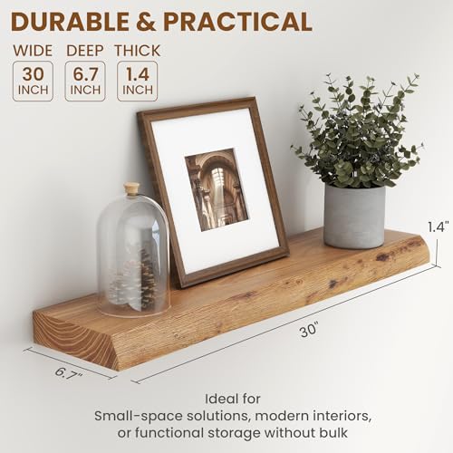 Image of Fun Memories 30 inch Wall Mounted Floating Shelves, Natural Elm Wood, 2 Pack