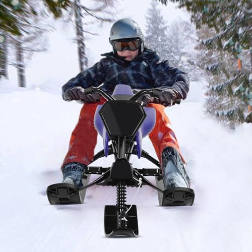 Mufojyez Snow Racer Sled with Steering Wheel, Twin Brakes, 220lbs Capacity