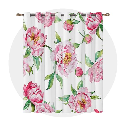 Floral Curtains for Bedroom Eyelet - Floral Curtains - Pink Peony Flower Spring Blackout Curtains 66 x 90 Inch (Width x Drop) 2 Panels, Botanical Eyelet Curtains & Drapes - Image 2