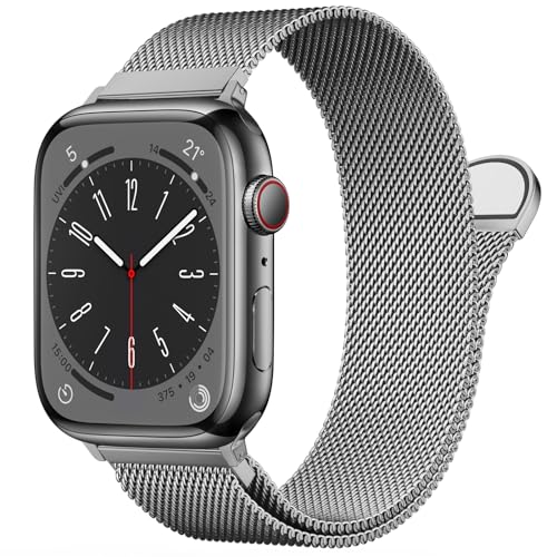 Image of Original Stainless Steel Milanese Loop Compatible with Apple Watch Band 38mm 40mm 41mm 42mm 44mm 45mm 46mm 49mm, Magnetic Clasp Replacement Band for iwatch Series 10, 9, Ultra 2, SE, Ultra, 8 7 6 5 4 3 2 1, Women & Men Watch Strap for iWatch (Titanium, 41mm /40mm /38mm)