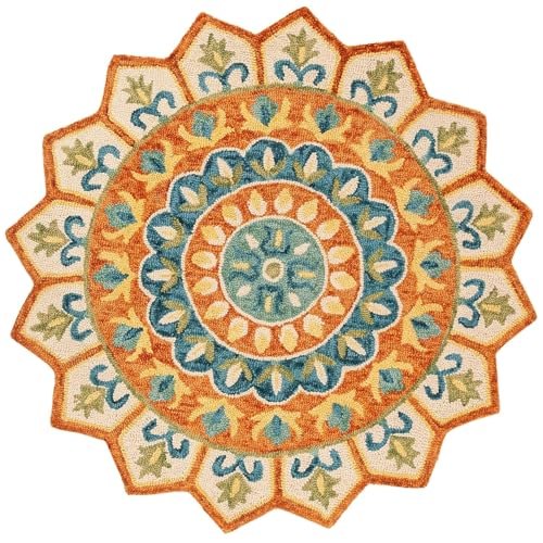 Image of Sifa Carpet Traditional Floral Round Area Rug - Hand-Tufted New Zealand Wool Circular Carpet for Dining Room & Bedroom Weight -39 Pund, Size-8x8 Feet (96x96 Inch Round)