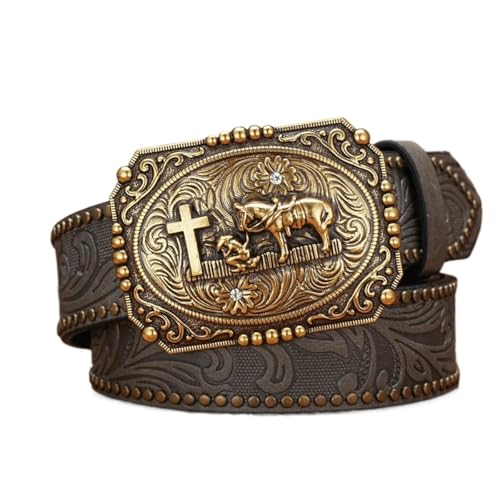 Ceinture western à boucle croix amovible et sangle en similicuir clouté résistant