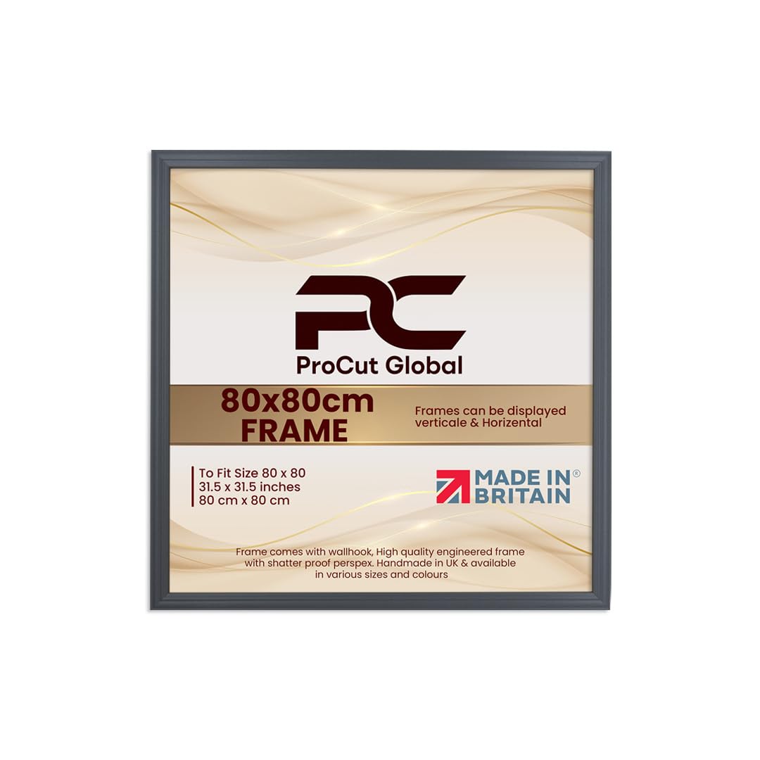 Procut Global 80x80CM Dark Grey Picture Frames - Classic Wooden Photo Frame with Shatterproof Perspex for Wall or Tabletop - Perfect for Posters, Certificates & Prints - Sizes & Colors Available