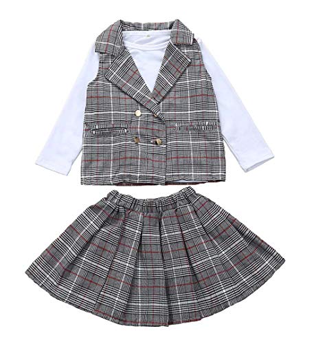 Toddler Baby Girl Houndstooth Dress Set Long Sleeve Jacket Tops Tutu Skirt Autumn Winter Princess Formal Outfits (G-Grey Plaid, 2-3 Years)