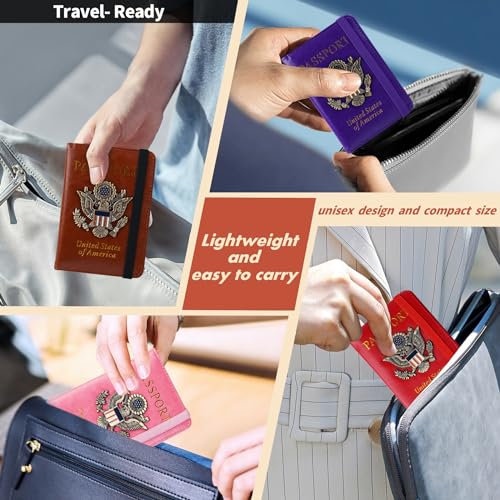 Image of Passport Holder Cover Travel Wallet and Card Slot Combo RFID Blocking Leather Family Passport Holder Travel Accessories for Men Women(Brown)