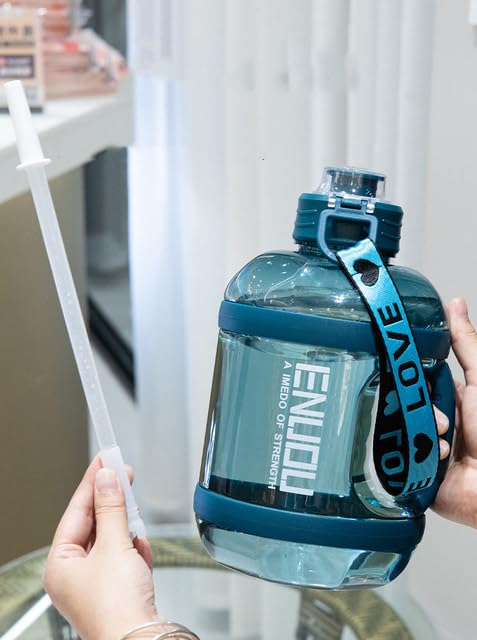 Image of Plastic 2200Ml Water Bottle Unbrecable with Measurement Leakproof Durable Non-Toxic Aesthetic with Time Marker-(Multicolor) (Blue)